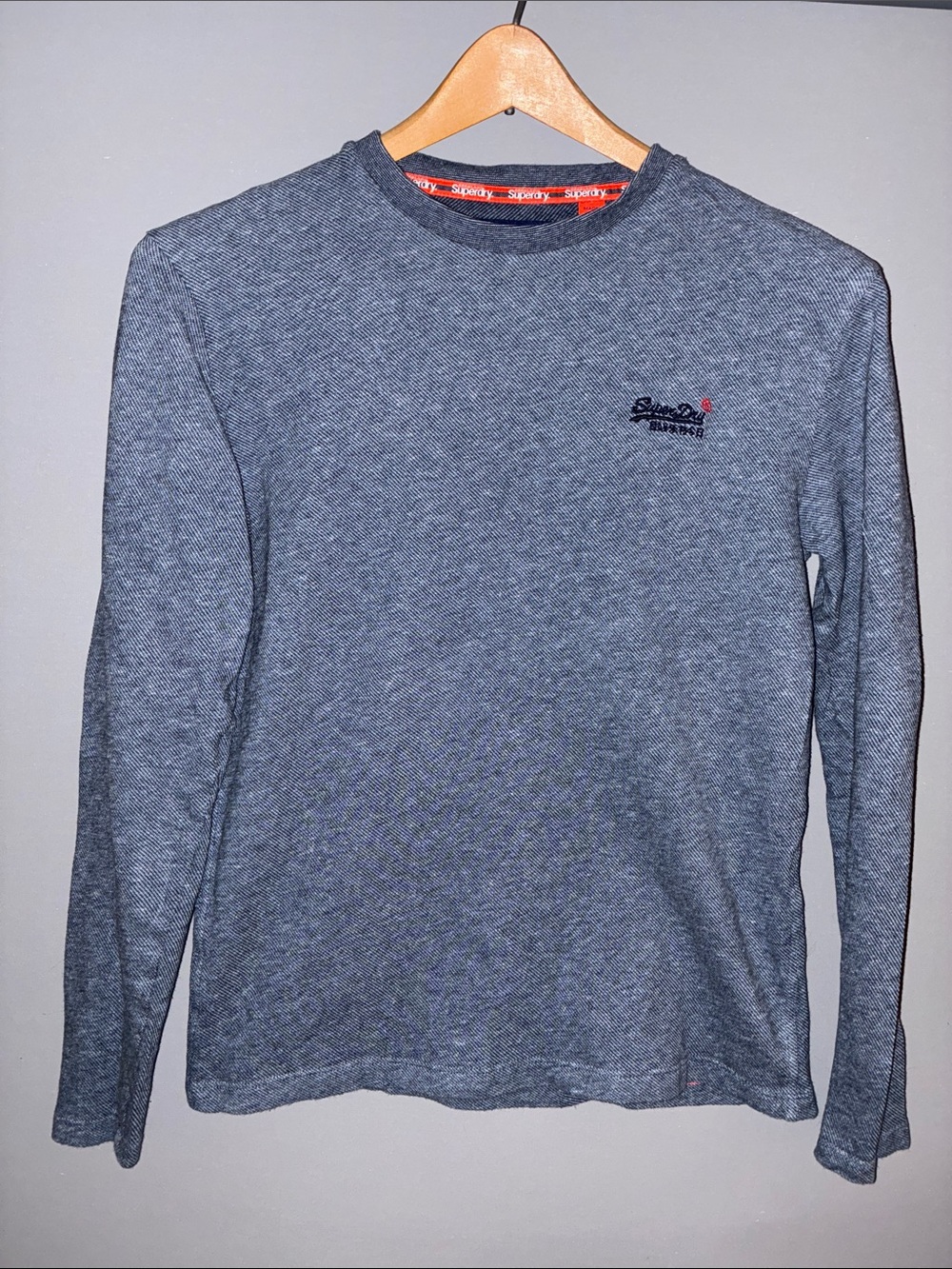Superdry Men's Long Sleeve Crew Neck Tee - Heather Grey with orange details Sz S